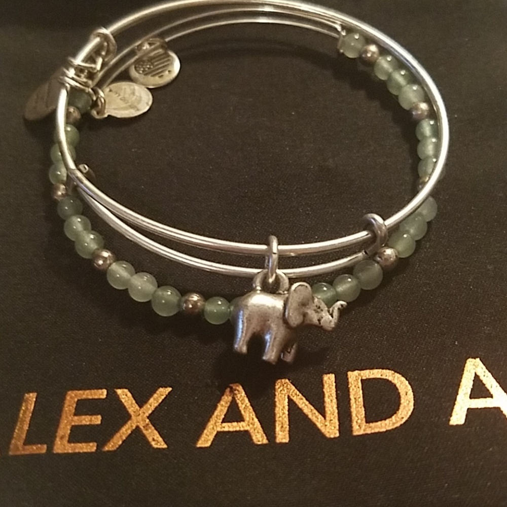 Alex and Ani Silver and Green Elephant Charm Bracelets